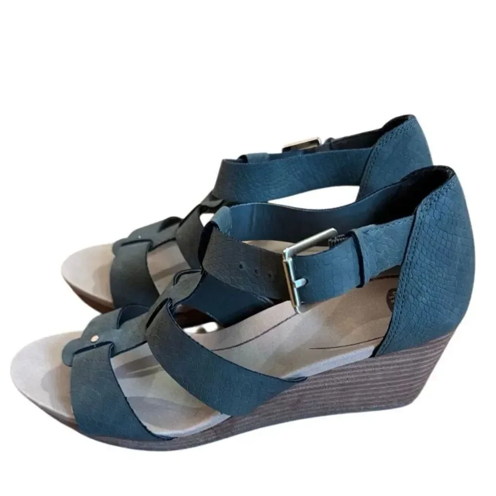 Dr. Scholl's Women’s Wedge Barton Green Snake Pattern Sandals Size